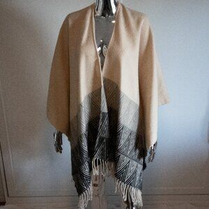 Dark Gray and Cream Cape with Tassels